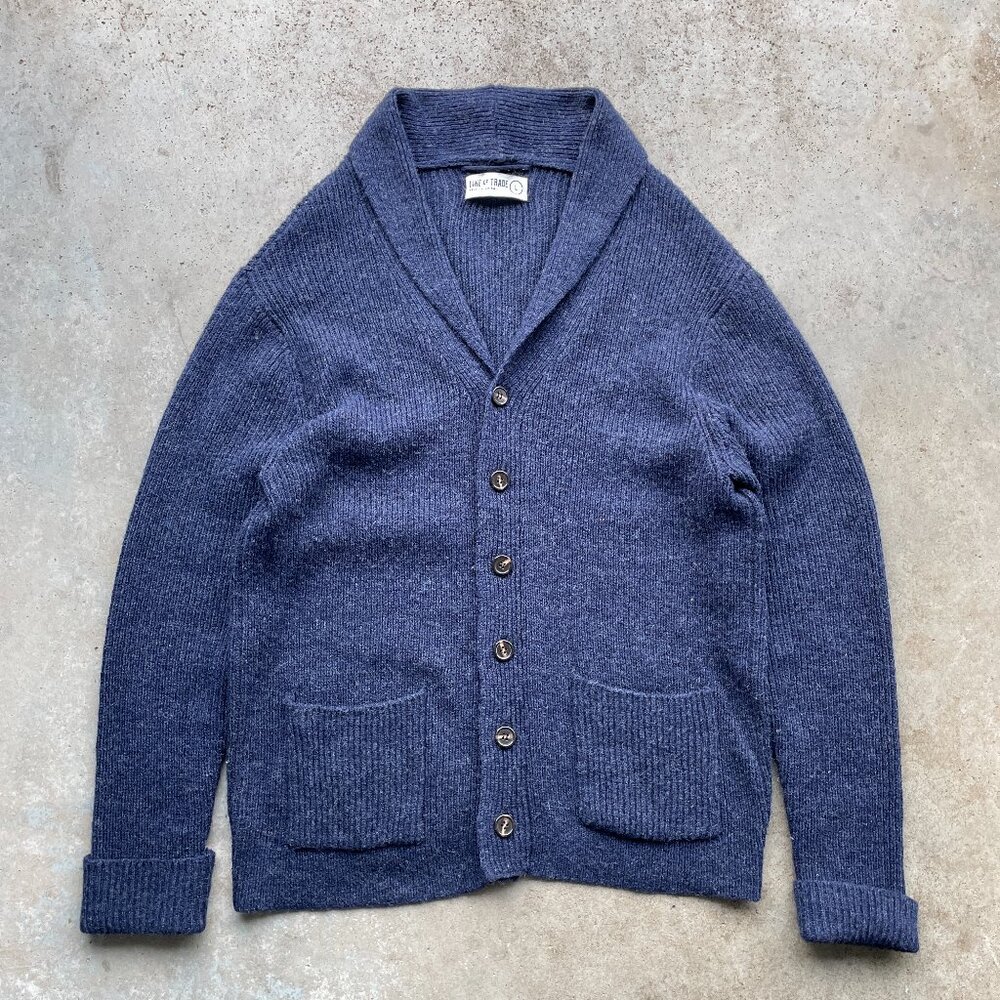 Line of Trade Men’s Shetland Wool Cardigan Sweater Navy Blue Size: Large